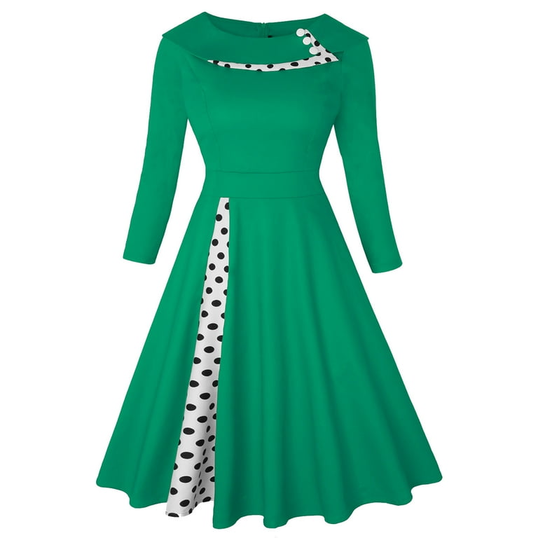 Fall Winter Dresses For Women Round Neck A Line Dress 3 4 Sleeve Vintage Dress Patchwork Cocktail Dress 70 Retro Dress Long Sleeve Fancy Dress
