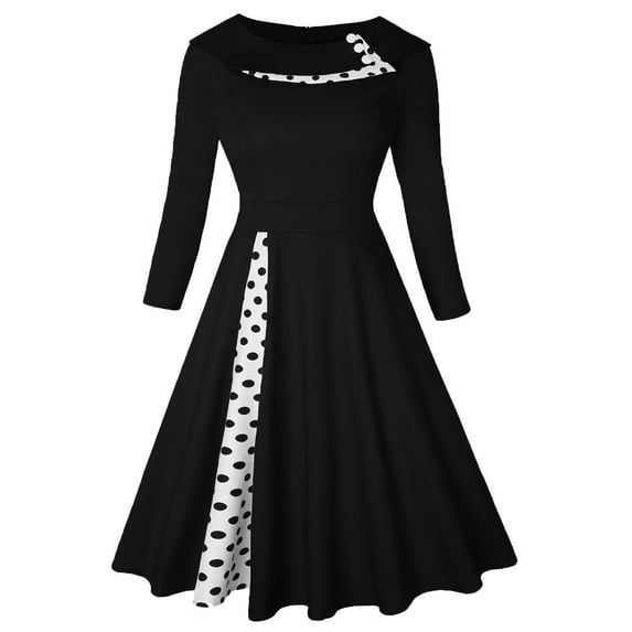 Fall Winter Dresses For Women, Round Neck A Line Dress 3/4 Sleeve Vintage Dress Patchwork Cocktail Dress 70 Retro Dress Long Sleeve Fancy Dress Crewneck Neck Dresss