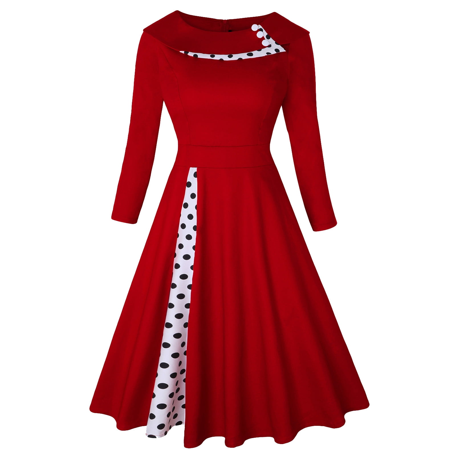 Fall Winter Dresses For Women Round Neck A Line Dress 3 4 Sleeve Vintage Dress Patchwork Cocktail Dress 70 Retro Dress Long Sleeve Fancy Dress Crewneck Neck Dresss Walmart