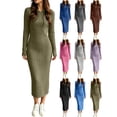 thumbnail image 1 of Fall/Winter Dresses for Women Long Sleeve Stylish Hooded Ribbed Knit Dress - Slim Fit Midi Dress with Drawstring Hood, Soft Stretchy Casual Base Layer Dresses, 1 of 8