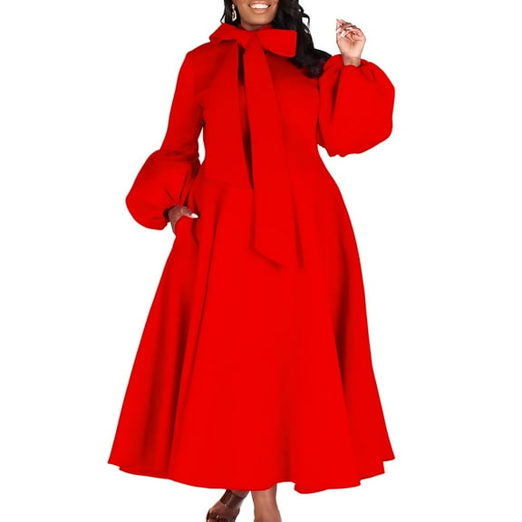 Fall Winter Dresses for Women Versatile Fashion Long Sleeved Waist Retraction Solid Color Long Sleeve Waist Wrapped Large Hem Long Dress Sweater Thermal Dress Party Comfortable Dresses