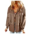 thumbnail image 1 of Fall Winter Fashion Long Sleeve Jackets for Women Casual Patchwork Full Zipper Drawstring Hooded Sweatshirt Coat(Brown,S), 1 of 4