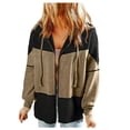 thumbnail image 1 of Fall Winter Fashion Long Sleeve Jackets for Women Casual Patchwork Full Zipper Drawstring Hooded Sweatshirt Coat(Khaki,XL), 1 of 4