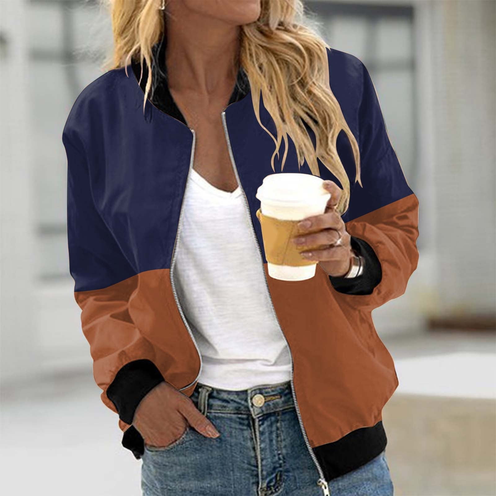 Fall Winter Fashion Printing Zipper Long Sleeved Jacket Jacket Winter Jackets For Women Plus Size Fitted Jean Jacket Shackets For Women 2024 Navy S Walmart