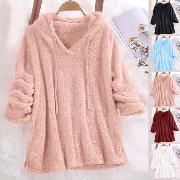 Fall Winter Fashion Sweatshirts For Women Long Sleeved Casual Solid Color With Drawstring 2025 Trendy Outfits Sizes S-5XL