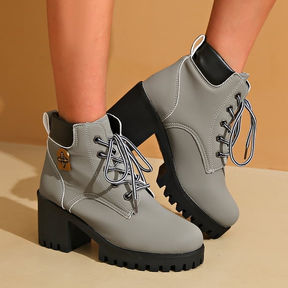 Fall Winter Footwear,Combat Boots for Women - Lace Up Moto Boots with Clean Structured Upper, Streamlined Profile Combat Boots, Chunky Sole Platform Boots, Streetwear Footwear for Fall Winter