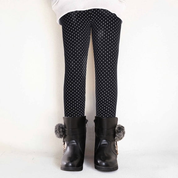 Fall Winter Girls Elastic Pants Fashion Stippled Printing Brushed Warm Casual Plush Leggings Crossover Leggings For Girl Girls Tights And Leggings Winter Linen Pocket Elastic Breathable Trousers