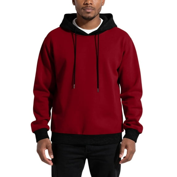 Fall Winter Hooded Sweatshirt For Men Contrasting Color Sweatshirt Sports Casual Jacket,Size S-2XL