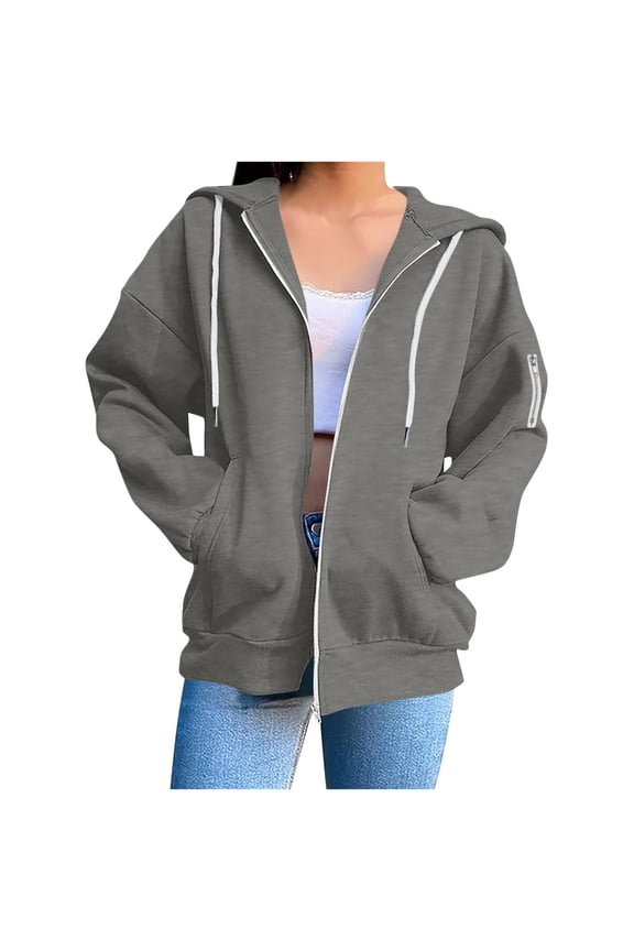 Fall Winter Hoodies for Womens Open-Front Full-Zip Long Sleeve Fleece Sweatshirt Relaxed Fit Lounge Warm Blouses Comfort Casual Sweaters Blouses with Zipper Pockets