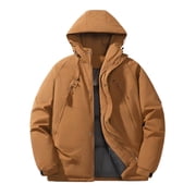 Fall Winter Insulatedd Jacket for Men Warm Down Jackets Thick Full Zip Casual Hooded Waterproof Coat Beige L
