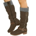 thumbnail image 1 of Fall Winter Knee High Slouchy Boots for Women Buckles Knit Patchwork Slouch Wide Mid Calf Fold over Tall Boots, 1 of 5