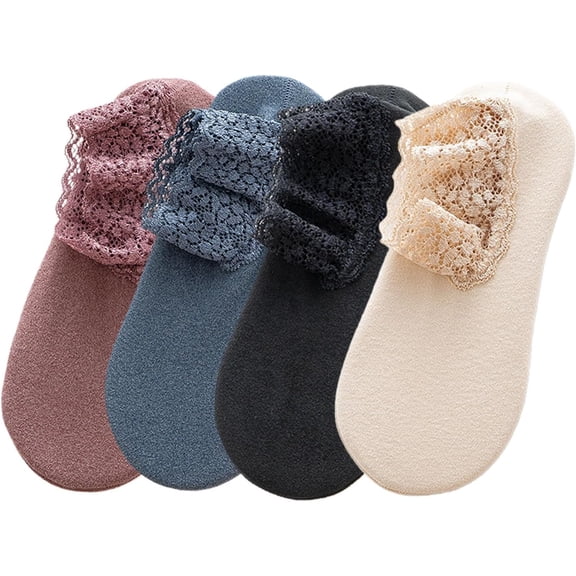 Fall Winter Lace Trim Ankle Socks – Soft Cozy Non-Slip Warm Socks for Women & Girls