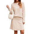 thumbnail image 1 of Fall Winter Long Sleeve Women 2 Piece Skirt Sets Solid Color Knit Sweater and Mini Skirt Set, 1 of 7