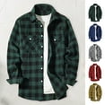 thumbnail image 1 of Fall Winter Men Shirt Coat - Plaid Print Long Sleeves Chest Pocket Turn-down Collar Single-breasted Loose Contrast Color Jacket, 1 of 8