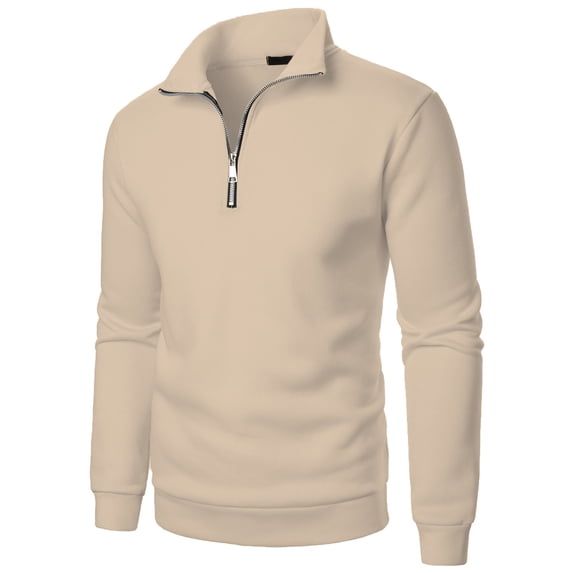 Fall Winter Men Sweatshirt Quarter Zip Pullover Lightweight 1/4 Zip Pullover Long Sleeve Loose Fit Sweaters Khaki 3XL