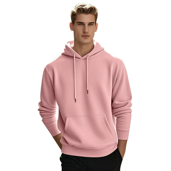 Fall Winter Mens Hoodies Pullover Hooded Sweatshirt Solid Color Round Neck Loose Hoodie Long Sleeve Top Vintage Clothes,Size M-3XL