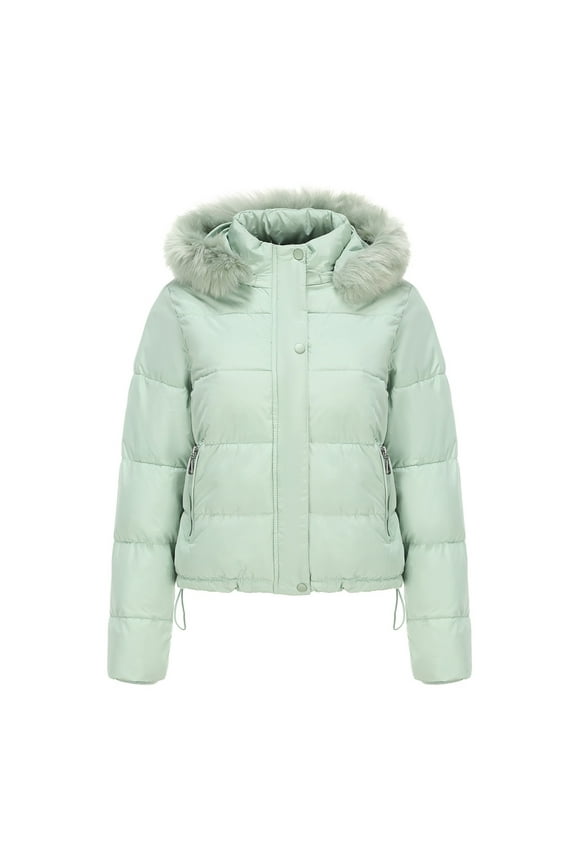 Fall/Winter Outer Wear,Women's Solid Color Autumn Winter Warm Short Down Jacket With Detachable Hood And Long Sleeves,Plus Size Coat/Jackets(Size:2XL)