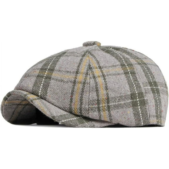 Fall Winter Plaid 8 Panel Newsboy Gatsby Cabbie Caps for Men Women Vintage Checkered Driving Hat Tweed Flat Hats