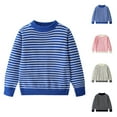 thumbnail image 1 of Fall/Winter Saving! HVOBTTY Kid's Soft Knited Sweater, Toddler Fall Pullover Sweater, Kids Striped Crewneck Long Sleeve Knit Sweater Fleece Lined Pullover Tops for Boys Girls Blue, 5-6 Years, 1 of 5