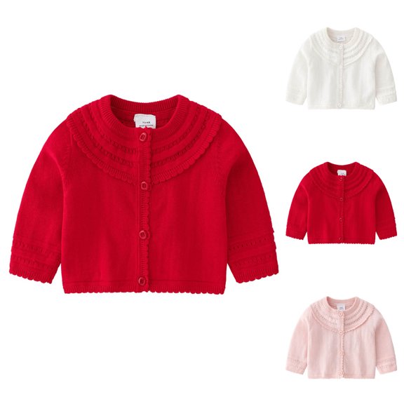 Fall/Winter Saving! HVOBTTY Kid's Classic Knited Cardigan, Toddler Fall Cardigan Sweater, Girls Solid Color Versatile Crewneck Long Sleeve Sweet Outerwear Cardigan Sweater Pink, 9-12 Months