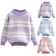 thumbnail image 1 of Fall/Winter Saving! HVOBTTY Kid's Classic Knited Sweater, Toddler Fall Pullover Sweater, Girls Striped Crewneck Knit Pullover Thickened Fleece Lined Sweater Long Sleeve Top Blue, 11-12 Years, 1 of 5