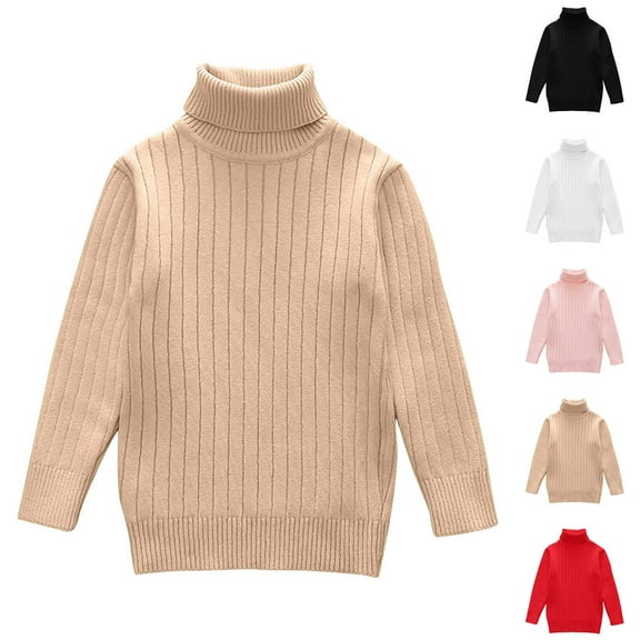 Fall/Winter Saving! HVOBTTY Kid's Turtleneck Knited Sweater, Toddler Fall Pullover Sweater, Kids Girls Solid Color Turtleneck Knit Pullover Long Sleeve Warm Outerwear Sweater Pink, 7-8 Years