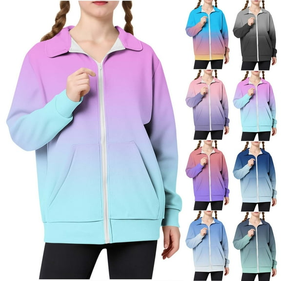 Fall/Winter Saving! HVOBTTY Toddlers Convertible Mid Length Jacket, Kids Fall and Winter Coats, Kids' Casual Fashion Gradient Print Lapel Loose Fitting Coats with Pockets Army Green, 14-15 Years