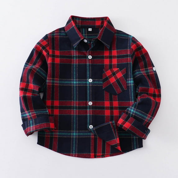 Fall/Winter Saving! HVOBTTY Toddlers Tailored Short Shirt, Kids Fall and Winter Coats, Kids' Casual Comfortable Plaid Print Lapel Button Down Long Sleeve Shirts Jackets Red, 1-2Years