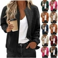 thumbnail image 1 of Fall/Winter Saving! HVOBTTY Women's Short Bomber Jackets, Winter Coats for Women, Women's Fashion Casual Solid Color Long Sleeve Pocket Loose Zipper Athletic Everyday Wear Jacket Khaki, S, 1 of 4