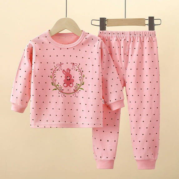 Ahuyic Kids Long Tops And Pants,Kids Print Pajama Set 2-8Years Long Sleeve Round Neck Pants 2 Piece Thermal Casualwear for Fall Winter