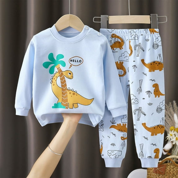 Ahuyic Kids Long Tops And Pants,Kids Print Pajama Set 2-8Years Long Sleeve Round Neck Pants 2 Piece Thermal Casualwear for Fall Winter