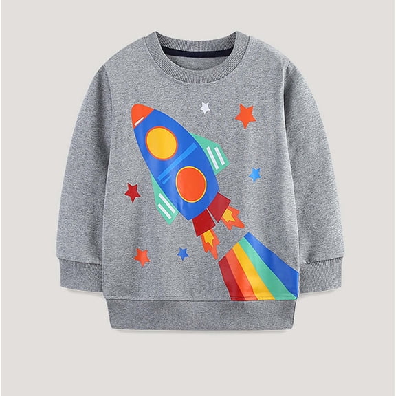 Ahuyic Girls Boys Blouse Long Sleeve Round Neck Print Knit Pullover Sweater for Fall,90 Gray