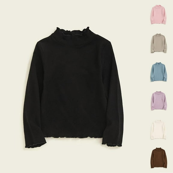 Ahuyic Girls Boys Blouse Long Sleeve Small High Neck Lace Solid Color Base Layer Top for 1-10 Years,110 Beige