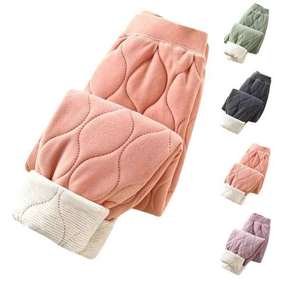 Ahuyic Long Pants for Kids,Boys Girls 3-Layer Thickened Pants 1-13Years Solid Color Elastic Waist Casual Casual Trousers with Pockets for Winter Warmth,90 Pink