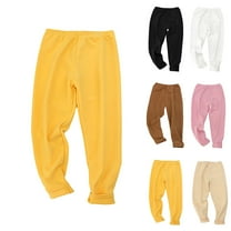 Ahuyic Long Pants for Kids,Boys Girls Solid Color Brushed Thermal Underwear 2-14 Years Base Layer Pants for School Home Sleepwear,11 Years Yellow