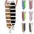 thumbnail image 1 of Ahuyic Long Pants for Kids,Boys Girls Striped Print Joggers 3-14 Years Elastic Waist Drawstring Pants with Pockets for Casual Wear,11 Years Khaki, 1 of 3