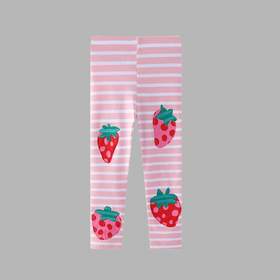 Ahuyic Long Pants for Kids,Boys Girls Striped Strawberry Print Leggings 2-8 Years Casual Sport Pants for Fall Winter Outerwear,5 Years Pink