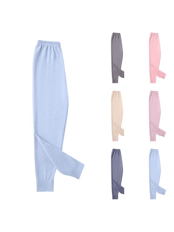 Long Pants for Kids,Boys Girls Thermal Leggings Elastic Waist Double Sided Brushed German Fleece Striped Base Layer Pants for Warmth,2 Years Pink