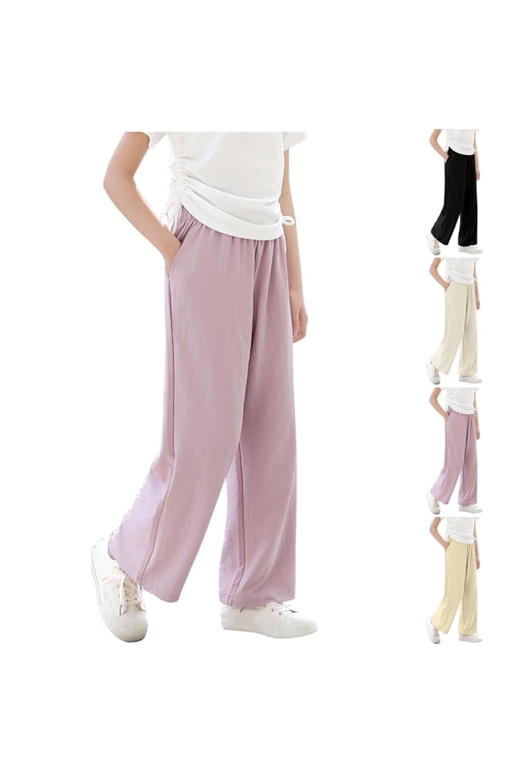 Long Pants for Kids,Boys Girls Wide Leg Pants 3-15Years Solid Color Casual Casual Trousers with Elastic Waist and Pockets,3 Years Black