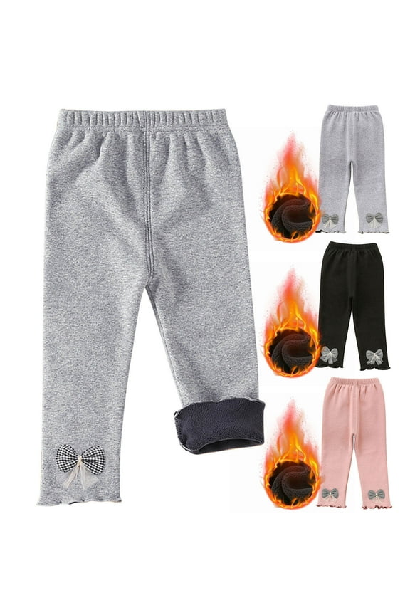 Long Pants for Kids,Girls Fleece Lined Leggings With Bow 6Months-3Years Thermal Winter Pants Soft Stretch Knit Bot-ms for Toddler,18 Months Pink