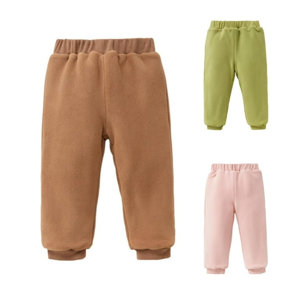 Ahuyic Long Pants for Kids,Boys Girls Aoli Fleece Pants Solid Color Lined Thickened Winter Trousers for Warmth,0.9-1.5Years Green