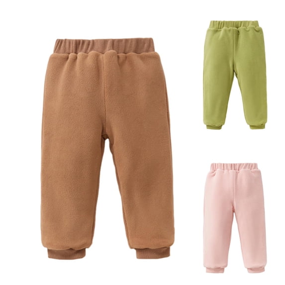 Ahuyic Long Pants for Kids,Boys Girls Aoli Fleece Pants Solid Color Lined Thickened Winter Trousers for Warmth,6-9 Months Pink