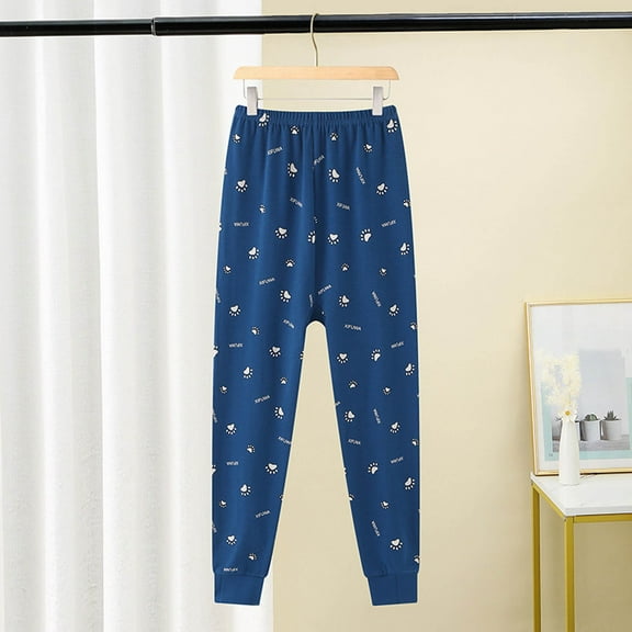 Ahuyic Long Pants for Kids,Boys Girls Paw Print Thermal Leggings Loose Pants for Home Sleepwear in Fall Winter,9 Years Blue