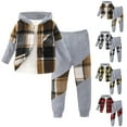 thumbnail image 1 of Ahuyic Kids Long Tops And Pants,Boys Plaid Hooded Shirt And Pants Set 2-8Years 2 Piece Long Sleeve Breasted Button Casual Out for Fall, 1 of 5