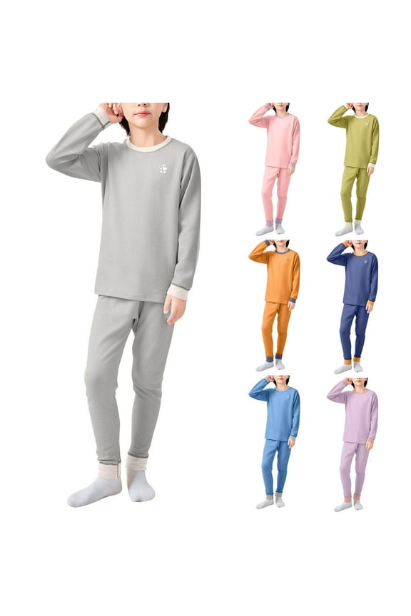 Kids Long Tops And Pants,Kids Wool Silk Thermal Underwear Set 2-17Years 2 Piece Fleece Lined Long Sleeve Round Neck Pants Pajamas for Fall Winter
