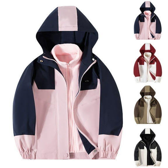 Ahuyic Toddler Kids Coat Girls Boys Blouse 3 in 1 Hooded Waterproof Hardshell Jacket with Inner Liner for Fall Winter,10 Years Black