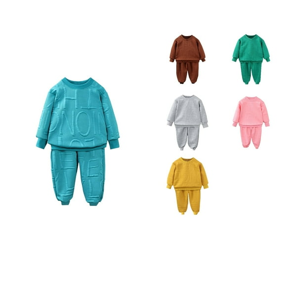 Fall Winter Savings!Ahuyic Kids Long Tops And Pants,Kids Long Sleeve Round Neck Sweatshirt Set 2-8Years 2 Piece Casual Casual Wear with Elastic Waist for Play and Home