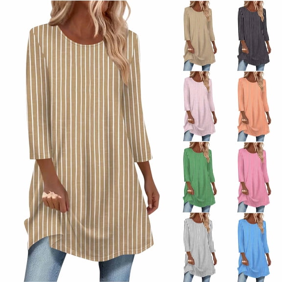 Ahuyic Womens 3/4 Sleeve Top Curved Hem Asymmetrical Detail Longline Blouse for Casual Wear XXL Hot Pink