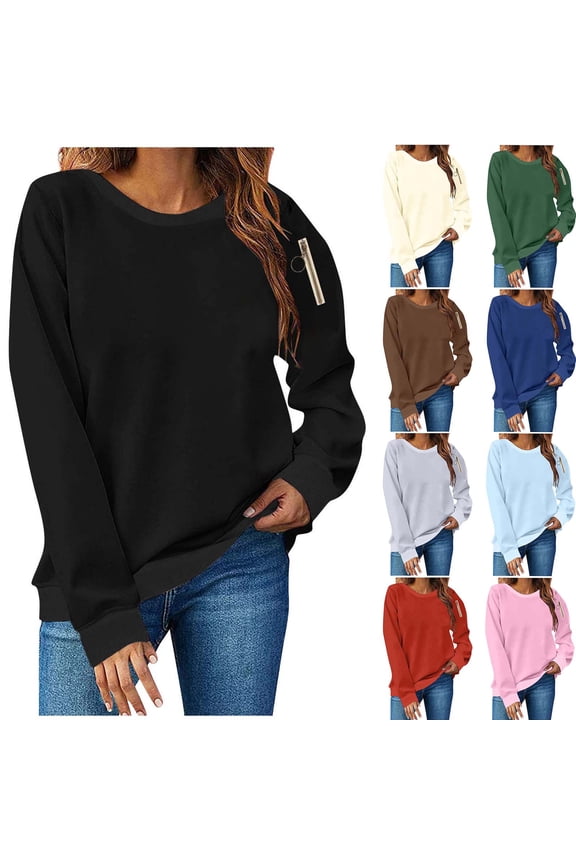 Womens Long Sleeve Top Solid Color Circular Zipper Drop Shoulder Loose Casual Streetwear S Brown