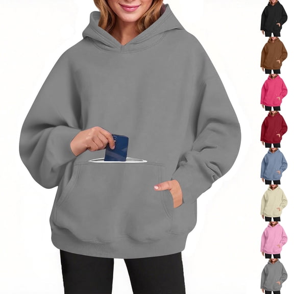 Ahuyic Womens Oversized Hoodies Fleece Sweatshirts Long Sleeve Pullover with 2 Pockets for Fall Winter Comfortable XL Dark Gray